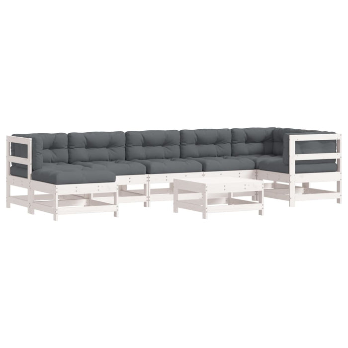 Set mobilier de grădină cu perne, 8 piese, alb, lemn masiv - WALTI WALTI