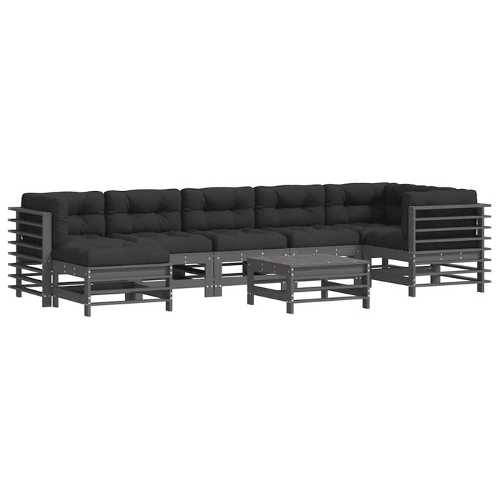 Set mobilier grădină cu perne, 8 piese, gri, lemn masiv WALTI