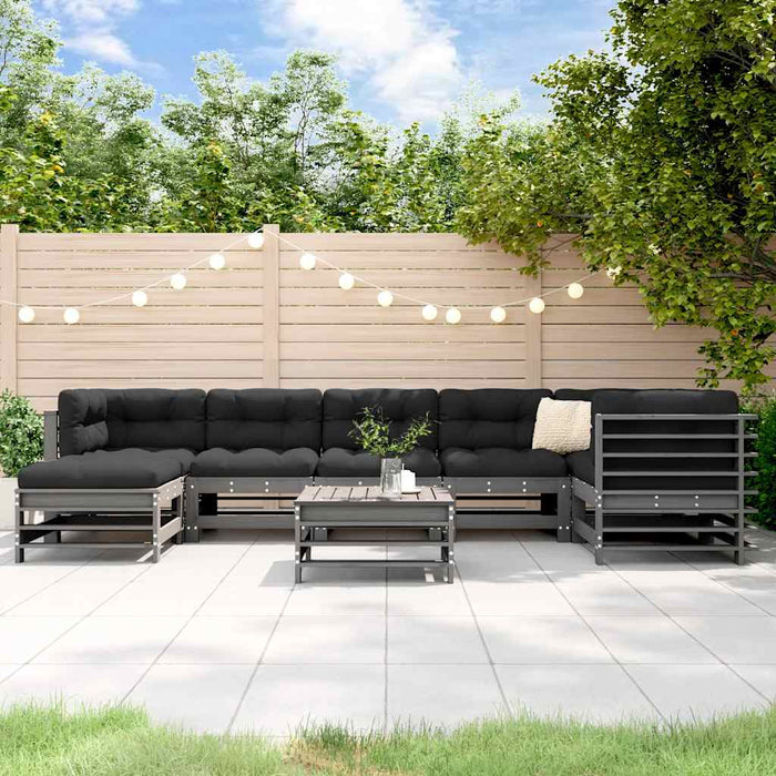 Set mobilier grădină cu perne, 8 piese, gri, lemn masiv WALTI
