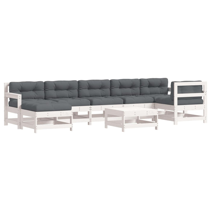 Set mobilier de grădină cu perne, 8 piese, alb, lemn masiv - WALTI WALTI