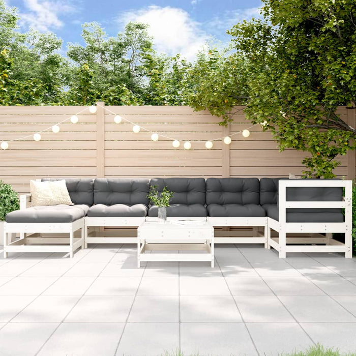Set mobilier de grădină cu perne, 8 piese, alb, lemn masiv - WALTI WALTI