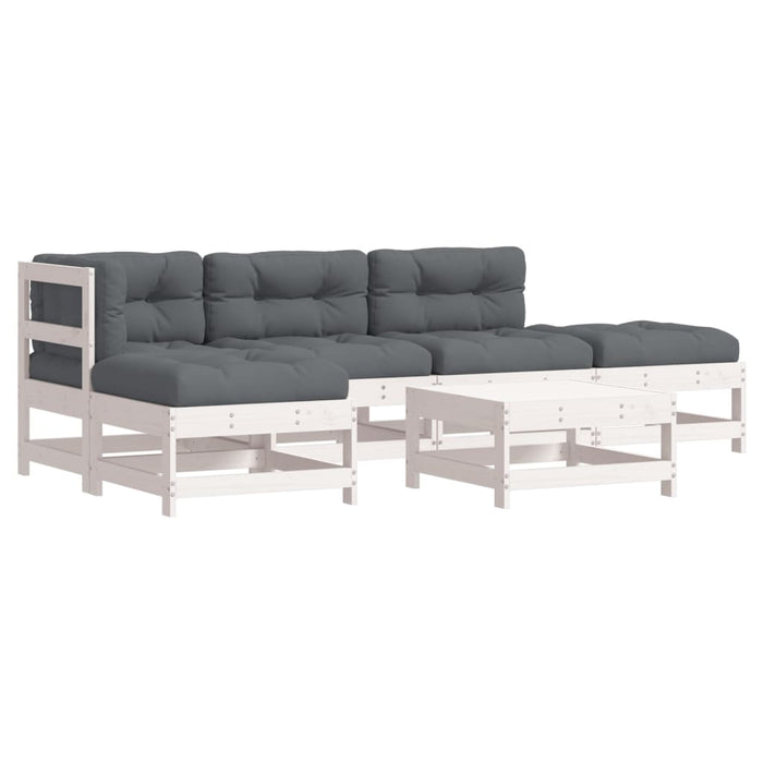 Set mobilier relaxare grădină&perne 6 piese alb lemn masiv pin - WALTI WALTI