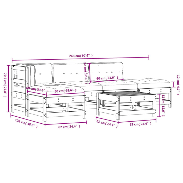 Set mobilier relaxare grădină&perne 6 piese alb lemn masiv pin - WALTI WALTI