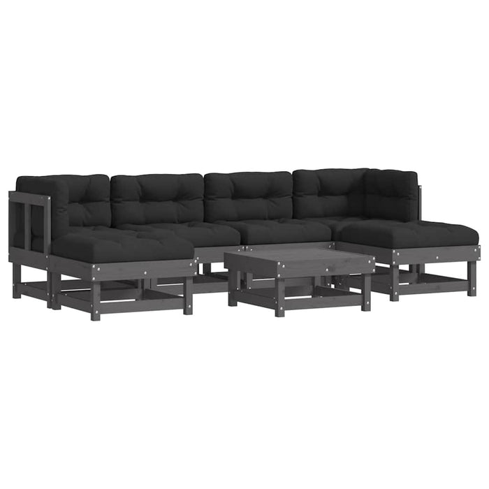 Set mobilier de grădină cu perne, 7 piese, gri, lemn masiv WALTI
