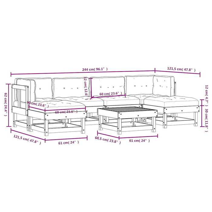 Set mobilier de grădină cu perne, 7 piese, gri, lemn masiv WALTI