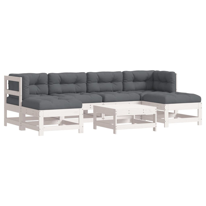 Set mobilier de grădină cu perne, 7 piese, alb, lemn masiv - WALTI WALTI