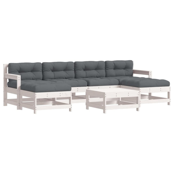 Set mobilier de grădină cu perne, 7 piese, alb, lemn masiv - WALTI WALTI