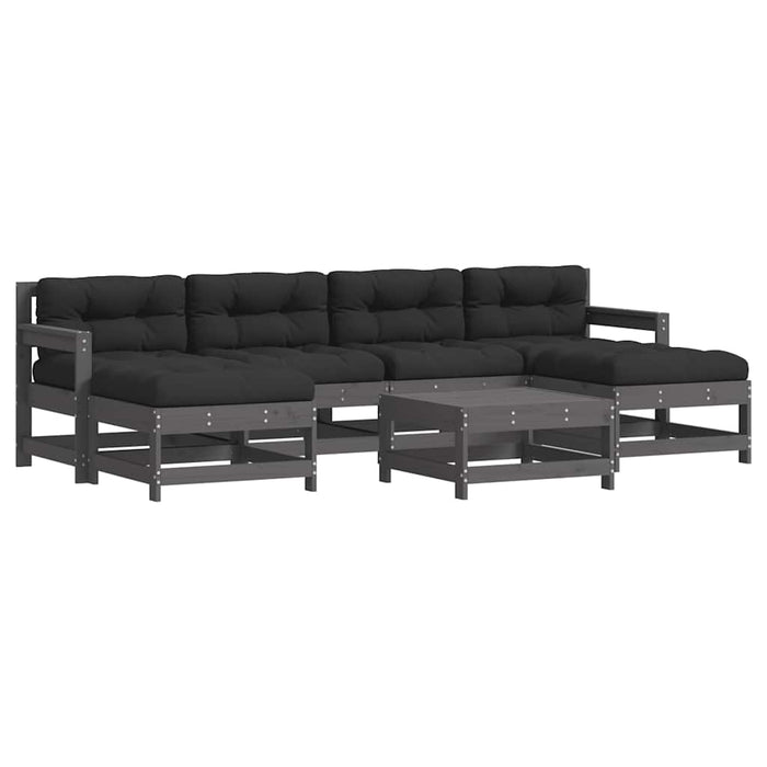 Set mobilier de grădină cu perne, 7 piese, gri, lemn masiv - WALTI WALTI