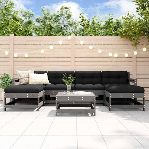 Set mobilier de grădină cu perne, 7 piese, gri, lemn masiv - WALTI WALTI