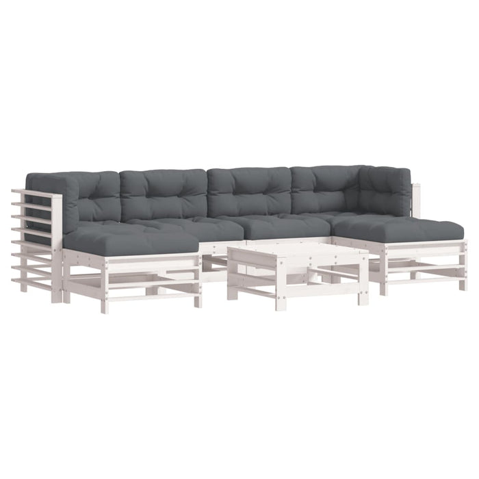 Set mobilier de grădină cu perne, 7 piese, alb, lemn masiv - WALTI WALTI