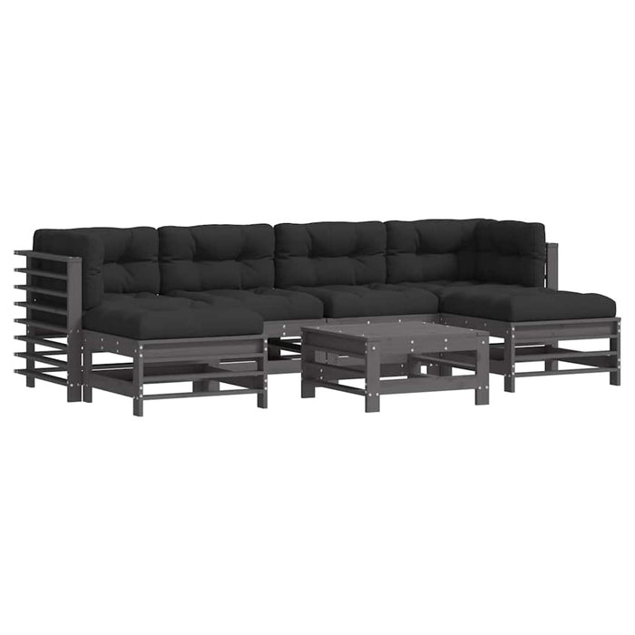 Set mobilier de grădină cu perne, 7 piese, gri, lemn masiv WALTI