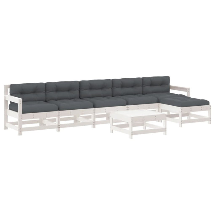 Set mobilier de grădină cu perne, 7 piese, alb, lemn masiv - WALTI WALTI