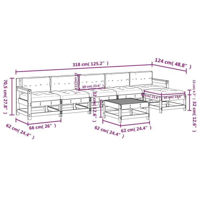 Set mobilier de grădină cu perne, 7 piese, alb, lemn masiv - WALTI WALTI