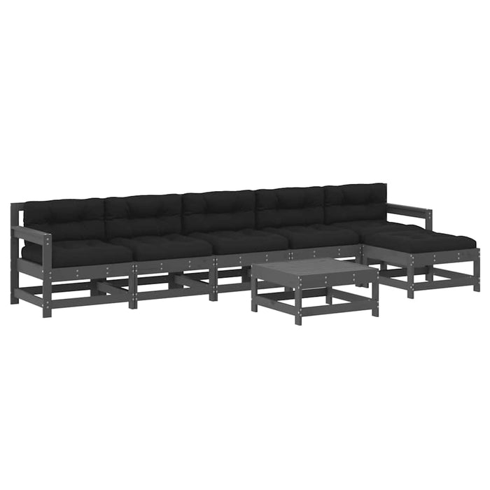 Set mobilier de grădină cu perne, 7 piese, gri, lemn masiv - WALTI WALTI