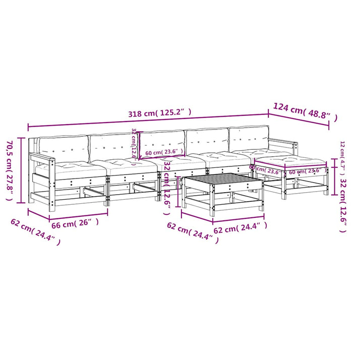 Set mobilier de grădină cu perne, 7 piese, gri, lemn masiv - WALTI WALTI