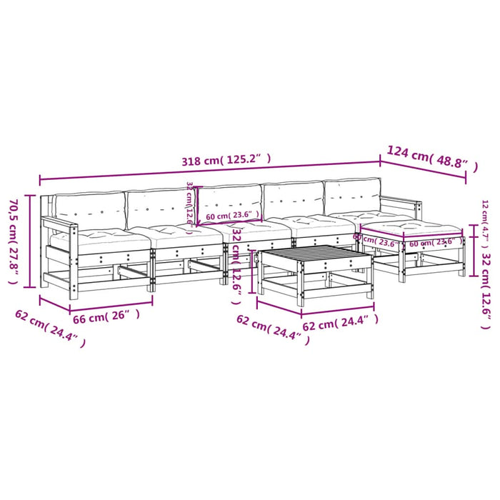 Set mobilier de grădină cu perne, 7 piese, lemn de pin tratat - WALTI WALTI