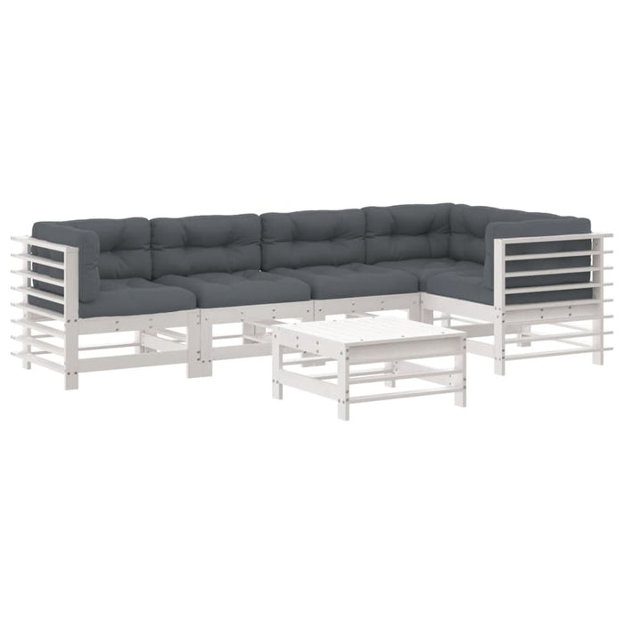 Set mobilier relaxare grădină&perne 6 piese alb lemn masiv pin - WALTI WALTI