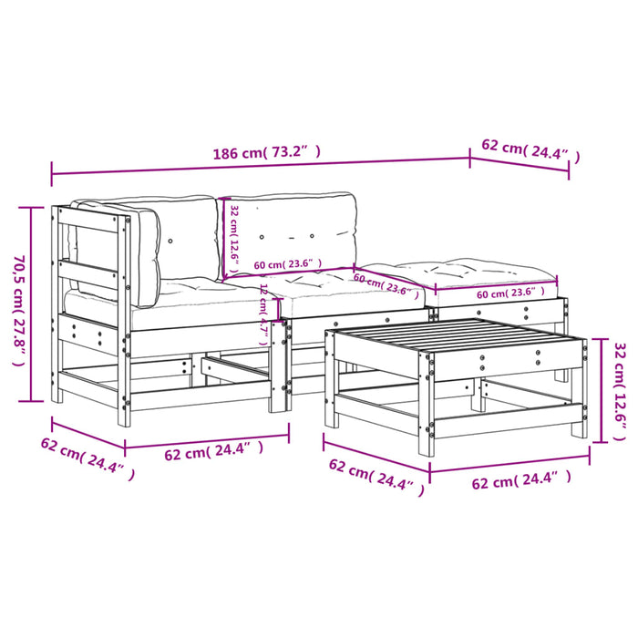 Set mobilier de grădină cu perne, 4 piese, lemn masiv - WALTI WALTI