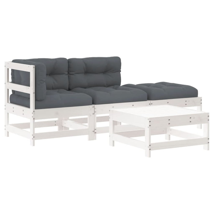 Set mobilier de grădină cu perne, 4 piese, alb, lemn masiv - WALTI WALTI