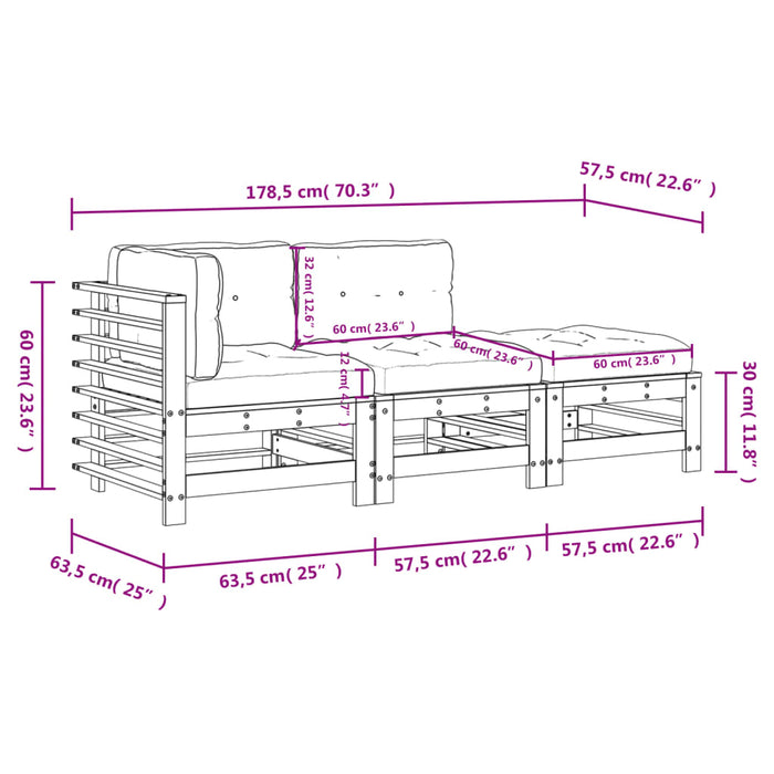 Set mobilier de grădină cu perne, 3 piese, alb, lemn masiv - WALTI WALTI