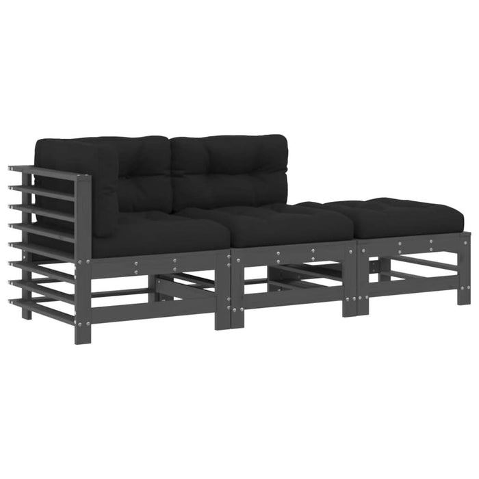 Set mobilier de grădină cu perne, 3 piese, gri, lemn masiv - WALTI WALTI