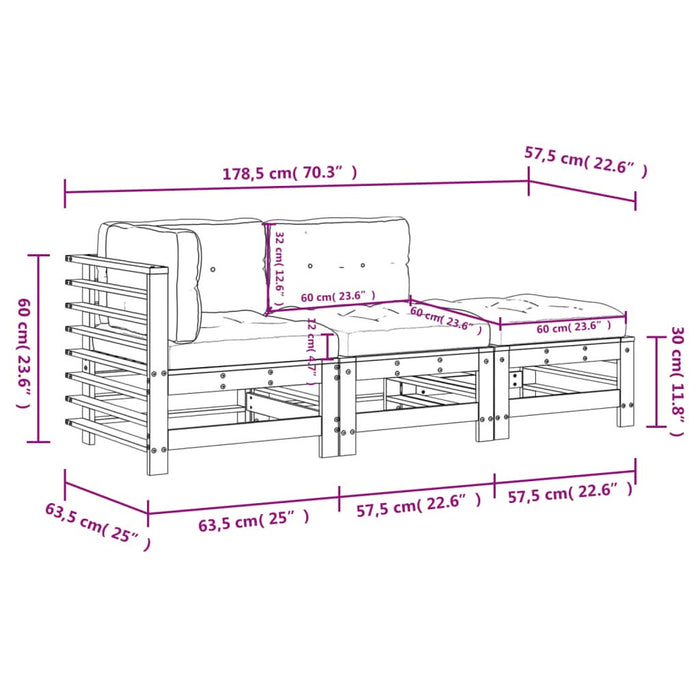 Set mobilier de grădină cu perne, 3 piese, gri, lemn masiv - WALTI WALTI