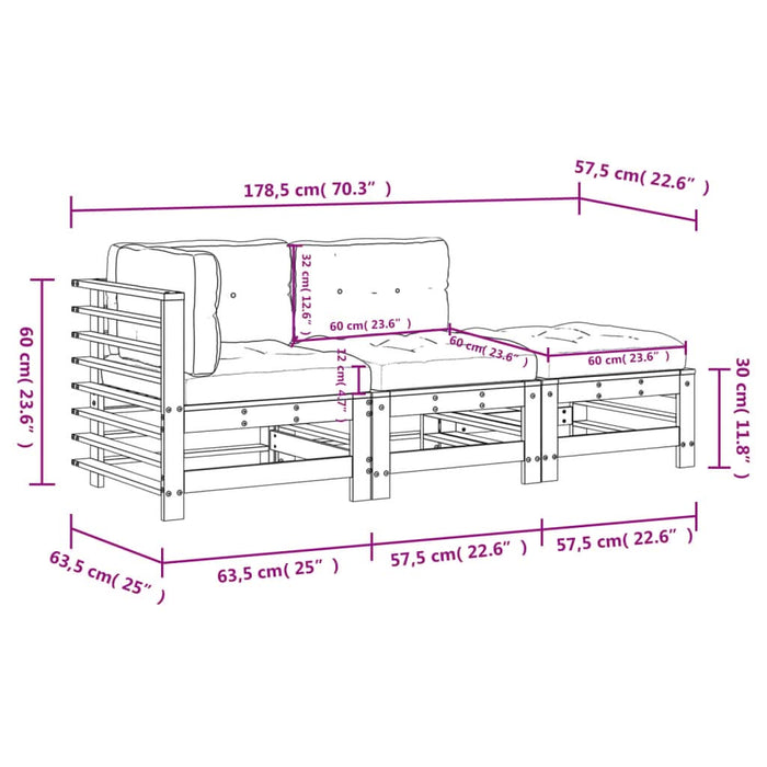 Set mobilier de grădină cu perne, 3 piese, lemn masiv douglas - WALTI WALTI