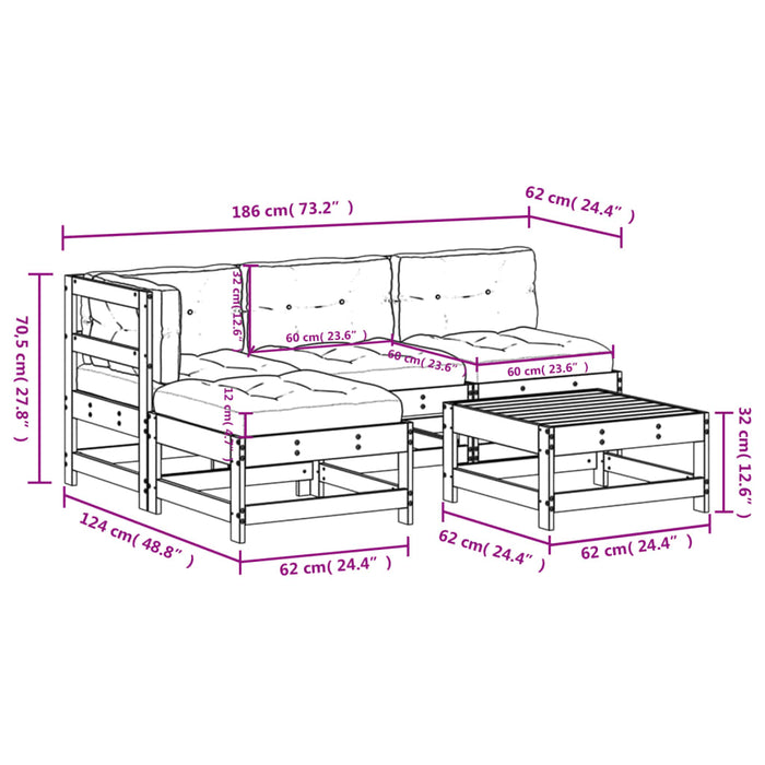 Set mobilier de grădină cu perne, 5 piese, alb, lemn masiv - WALTI WALTI