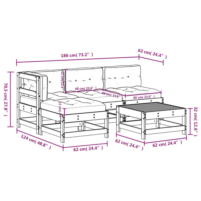 Set mobilier de grădină cu perne, 5 piese, lemn de pin tratat - WALTI WALTI