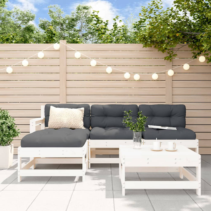 Set mobilier de grădină cu perne, 5 piese, alb, lemn masiv - WALTI WALTI