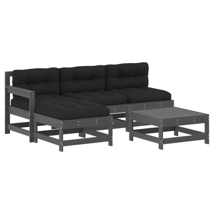 Set mobilier grădină cu perne, 5 piese, gri, lemn masiv - WALTI WALTI