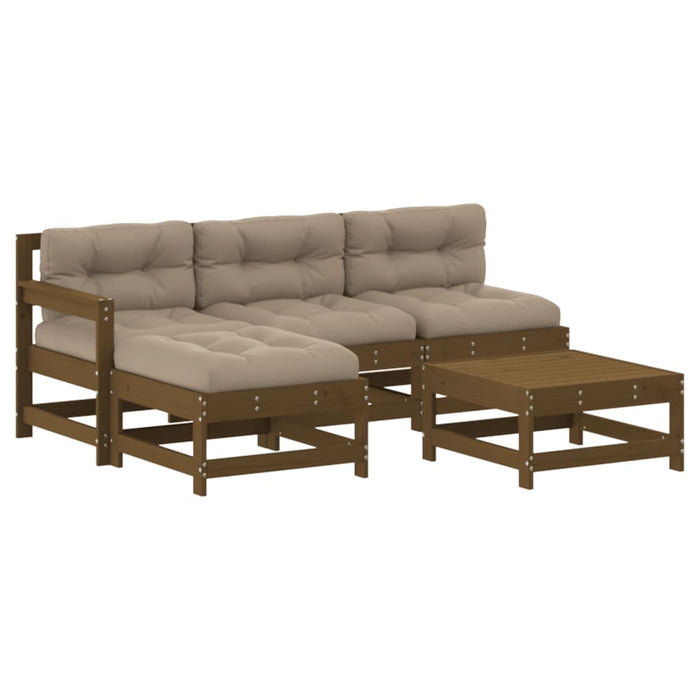 Set mobilier grădină cu perne, 5 piese, maro miere, lemn masiv WALTI