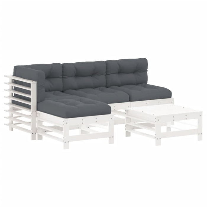 Set mobilier de grădină cu perne, 5 piese, alb, lemn masiv - WALTI WALTI