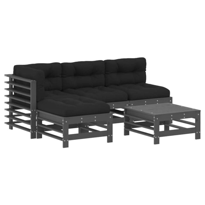 Set mobilier grădină cu perne, 5 piese, gri, lemn masiv - WALTI WALTI