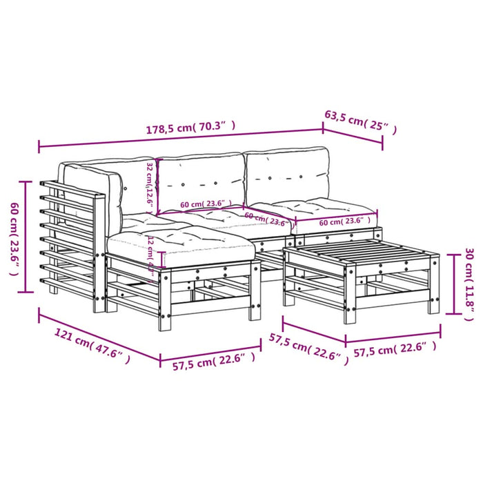 Set mobilier grădină cu perne, 5 piese, gri, lemn masiv - WALTI WALTI