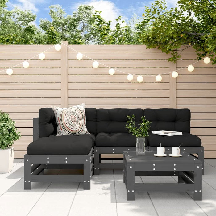Set mobilier grădină cu perne, 5 piese, gri, lemn masiv - WALTI WALTI