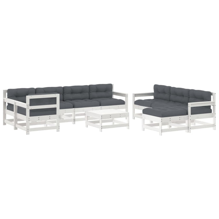 Set mobilier de grădină cu perne, 10 piese, alb, lemn masiv WALTI