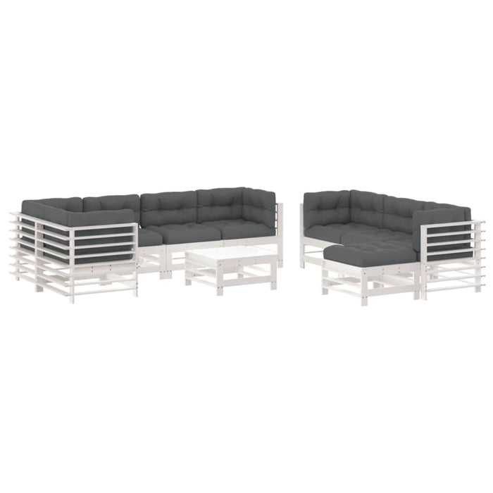Set mobilier de grădină cu perne, 10 piese, alb, lemn masiv - WALTI WALTI