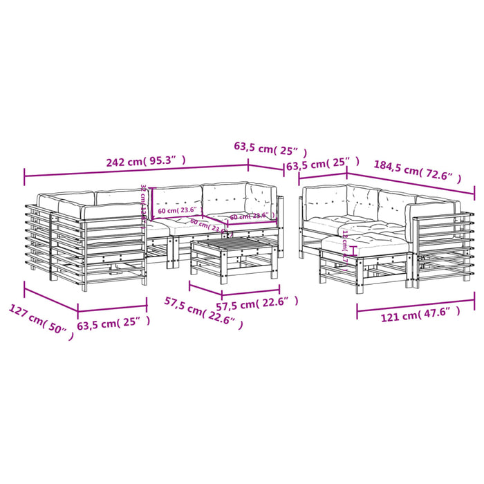 Set mobilier de grădină cu perne, 10 piese, alb, lemn masiv - WALTI WALTI