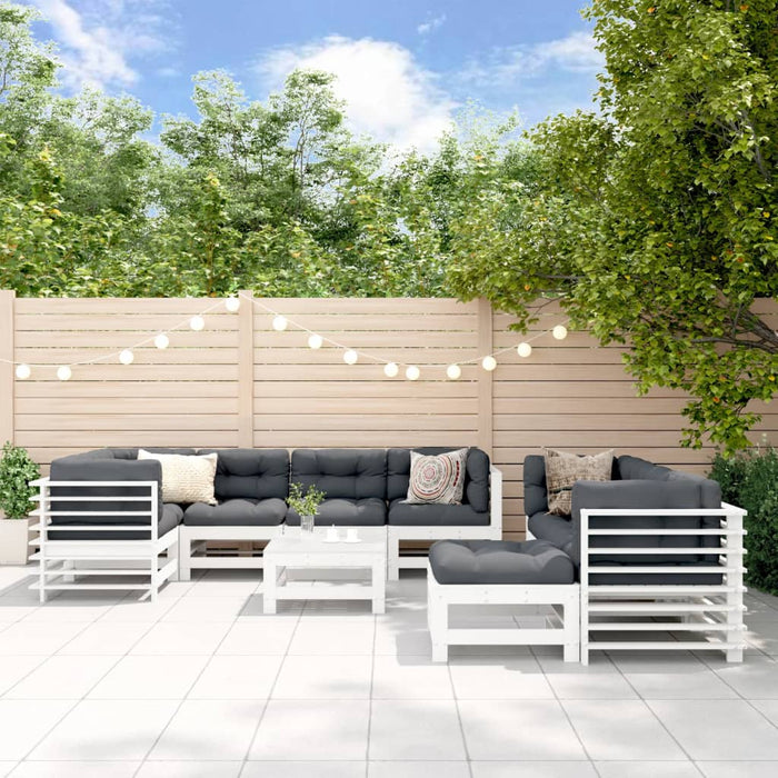 Set mobilier de grădină cu perne, 10 piese, alb, lemn masiv - WALTI WALTI