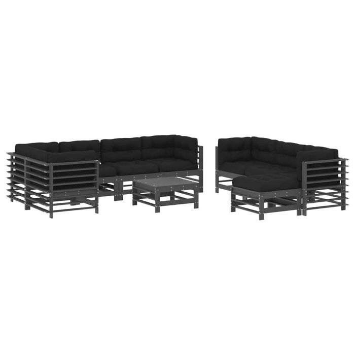 Set mobilier grădină cu perne, 10 piese, gri, lemn masiv - WALTI WALTI