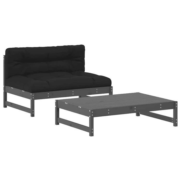 Set mobilier de grădină cu perne, 2 piese, gri, lemn masiv WALTI