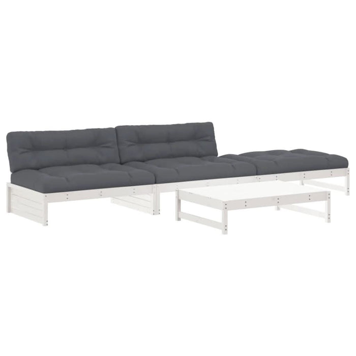 Set mobilier de grădină cu perne, 4 piese, alb, lemn masiv - WALTI WALTI