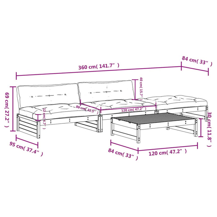 Set mobilier de grădină cu perne, 4 piese, lemn de pin tratat - WALTI WALTI