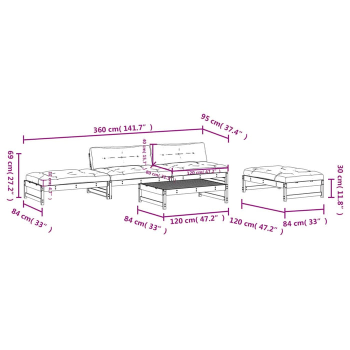 Set mobilier de grădină cu perne, 5 piese, lemn de pin tratat - WALTI WALTI