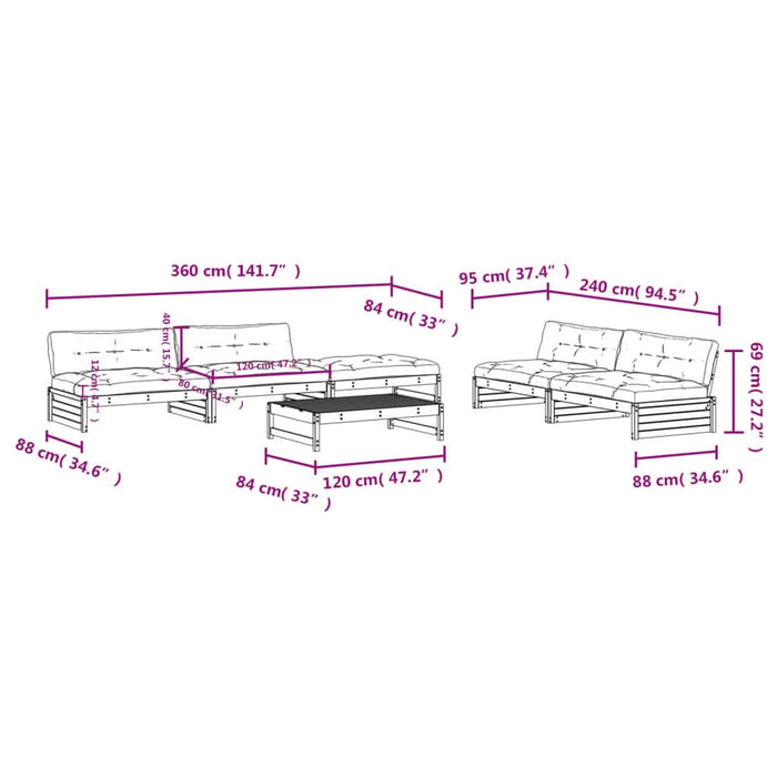 Set mobilier relaxare grădină&perne 6 piese alb lemn masiv pin - WALTI WALTI