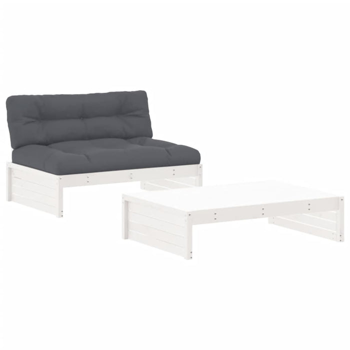 Set mobilier de grădină cu perne, 2 piese, alb, lemn masiv WALTI