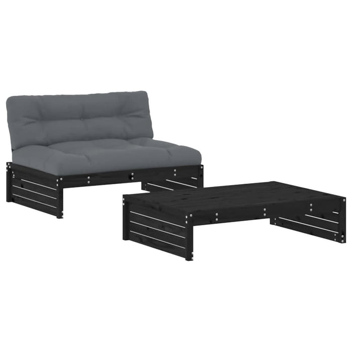 Set mobilier de grădină cu perne, 2 piese, negru, lemn masiv - WALTI WALTI