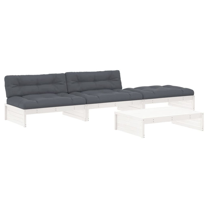 Set mobilier de grădină cu perne, 4 piese, alb, lemn masiv - WALTI WALTI