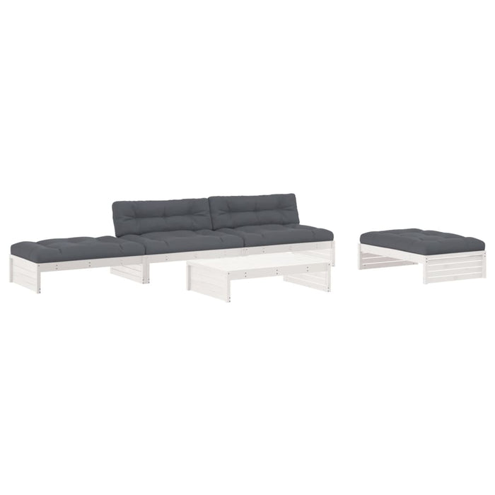 Set mobilier de grădină cu perne, 5 piese, alb, lemn masiv - WALTI WALTI